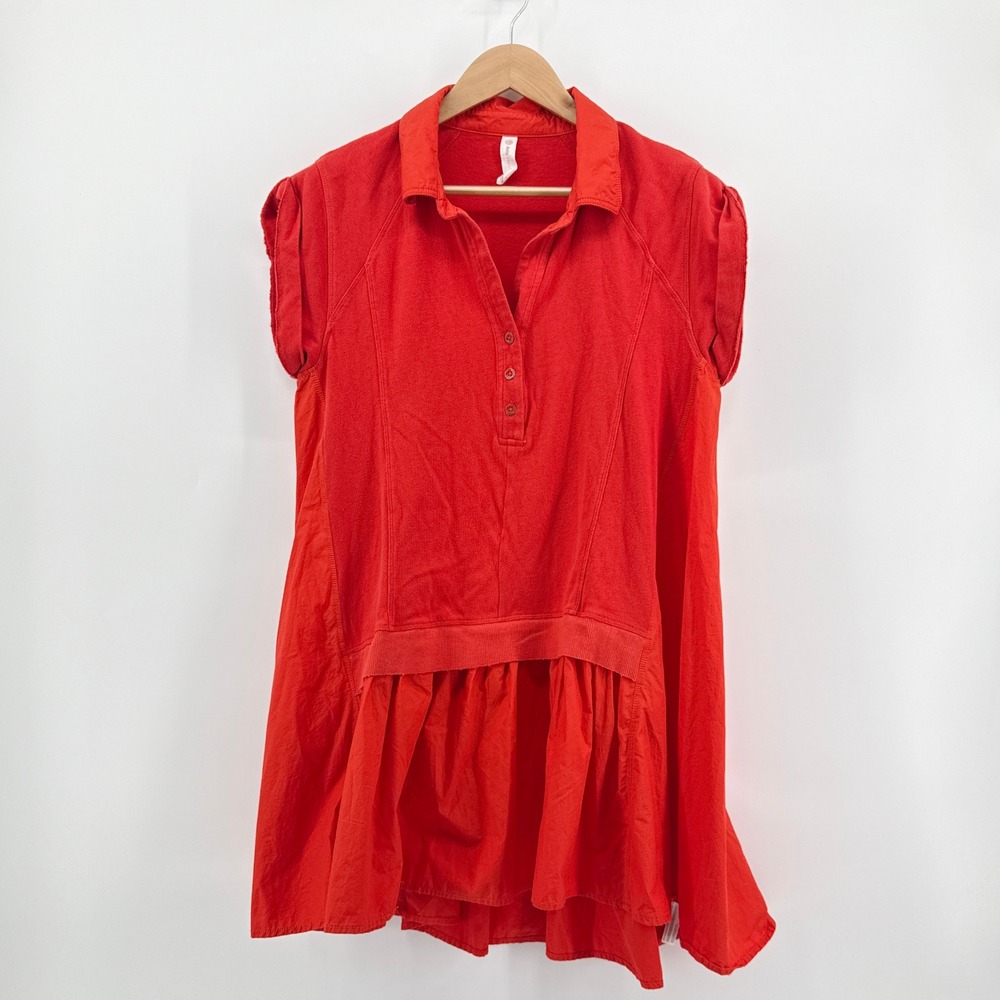 Daily Practice Anthropologie Red Tiered Polo Mini Dress Small EUC Mixed Media - Picture 2 of 11